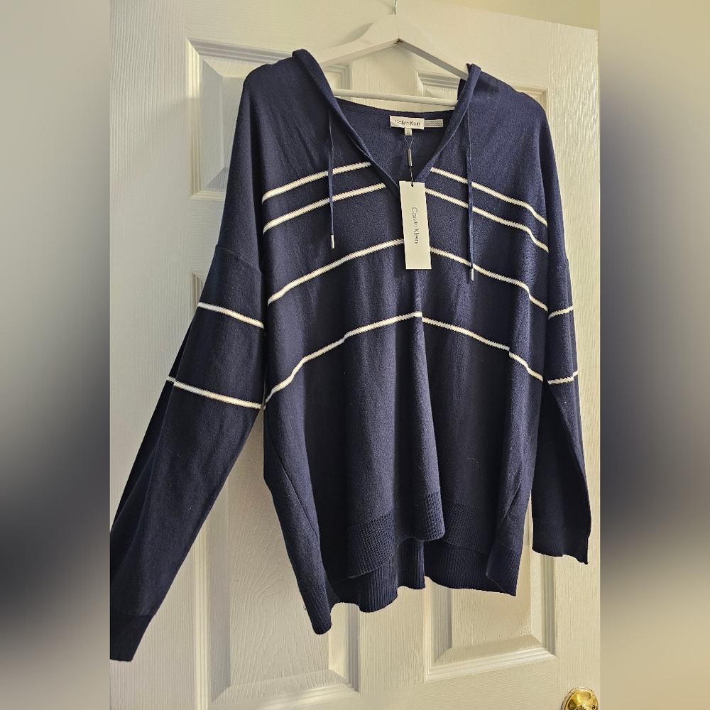 Calvin Klein Women Sweater Hoodie Navy Blue XL